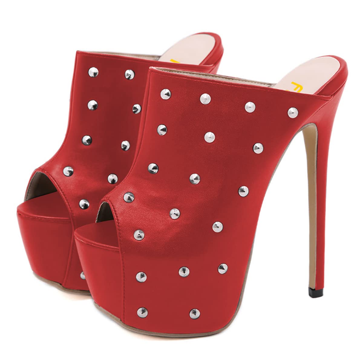 FSJ Women Sexy Studded Platform Mules Stiletto High Heel Peep Toe Slip On Summer Party Dress Prom Shoes Size 4-15 US