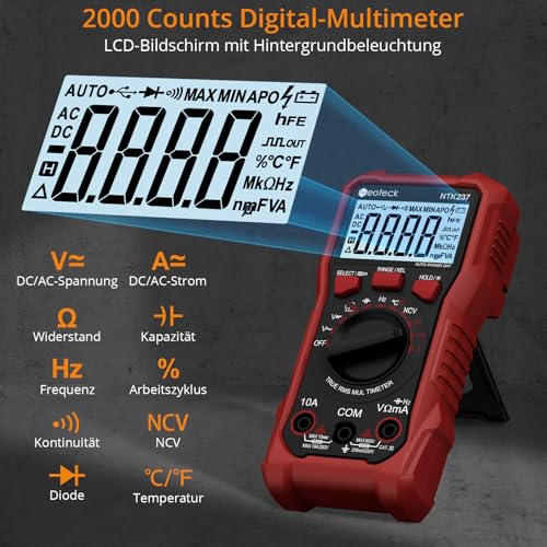 Neoteck Digital Multimeter Voltmeter 2000 Zähler Spannungsprüfer AC/DC Strom Spannung Widerstand...