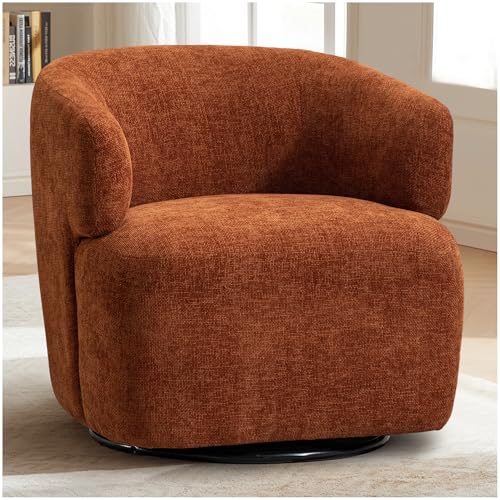 FriFurne Swivel Accent Chair, Upholstered Fabric Barrel Chair Chenille Round Boucle Armchair...