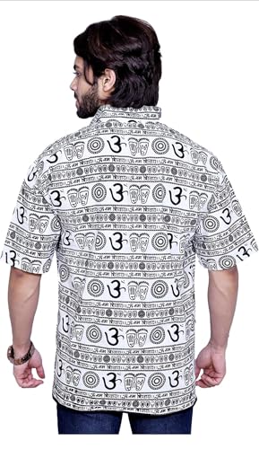 Image of THE MAKKI Trends - Om Printed Kurta for Men & Boys | Cotton Half Sleeve Mahadev Mahakal Kurta T-Shirt for Events, Festivals, and Religious Ceremonies (Regular)