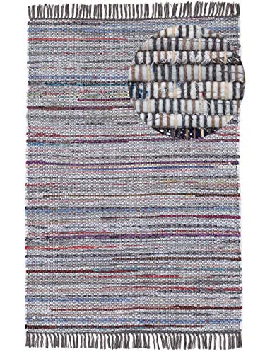 carpetfine Flachgewebeteppich Kelim Chindi Grau 80x150 cm | Moderner Teppich für Wohn- und Schlafzimmer