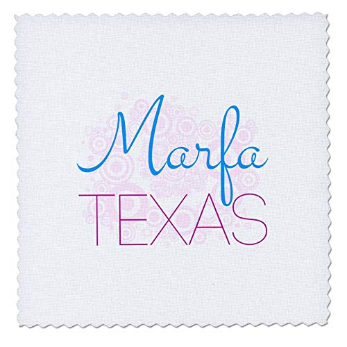 14x14 inch Quilt Square - Marfa, Texas red, Blue Text, Decorative Circles in The Background Alexis Design - American Artsy Towns
