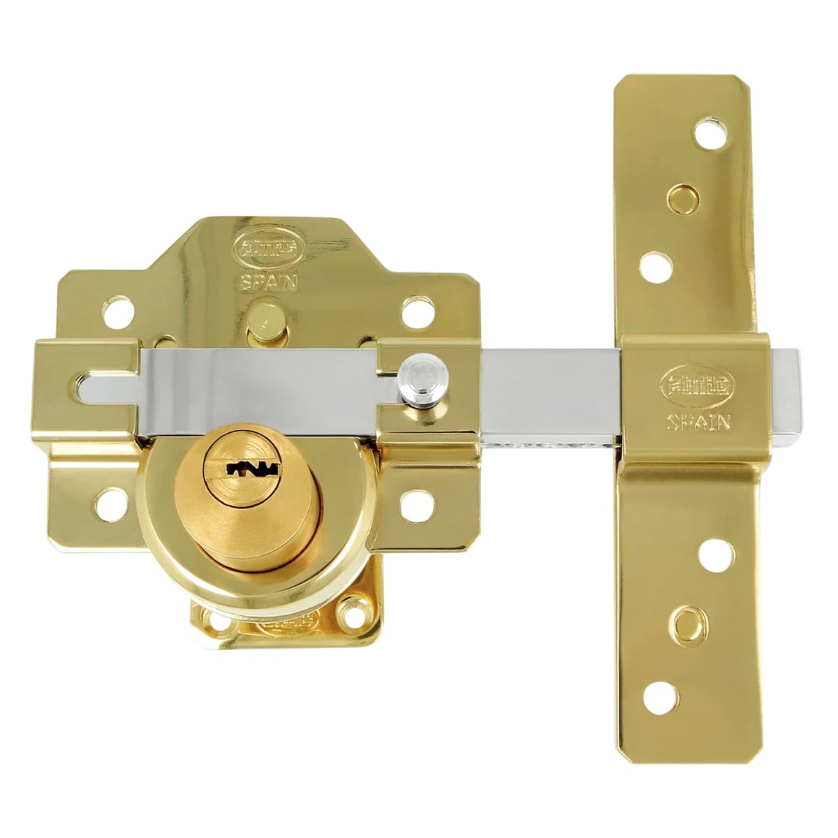 Amig - Serrure | Verrouillage de superposition | 105 x 170 mm | Or | Cylindre de sécurité 50 mm à 6 broches | Loquet d'ouverture | Système antibumping et protection contre les pics