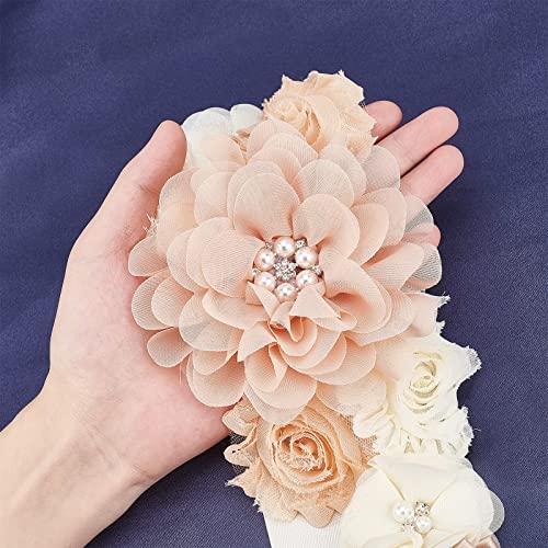 CRASPIRE Bridal Wedding Sash Belt with Flowers Pearls Khaki Rhinestone Bridal Belt 85 Inch Crystal Wedding Dress Belt for Women Brides Bridesmaids Dress Wedding Accessories3