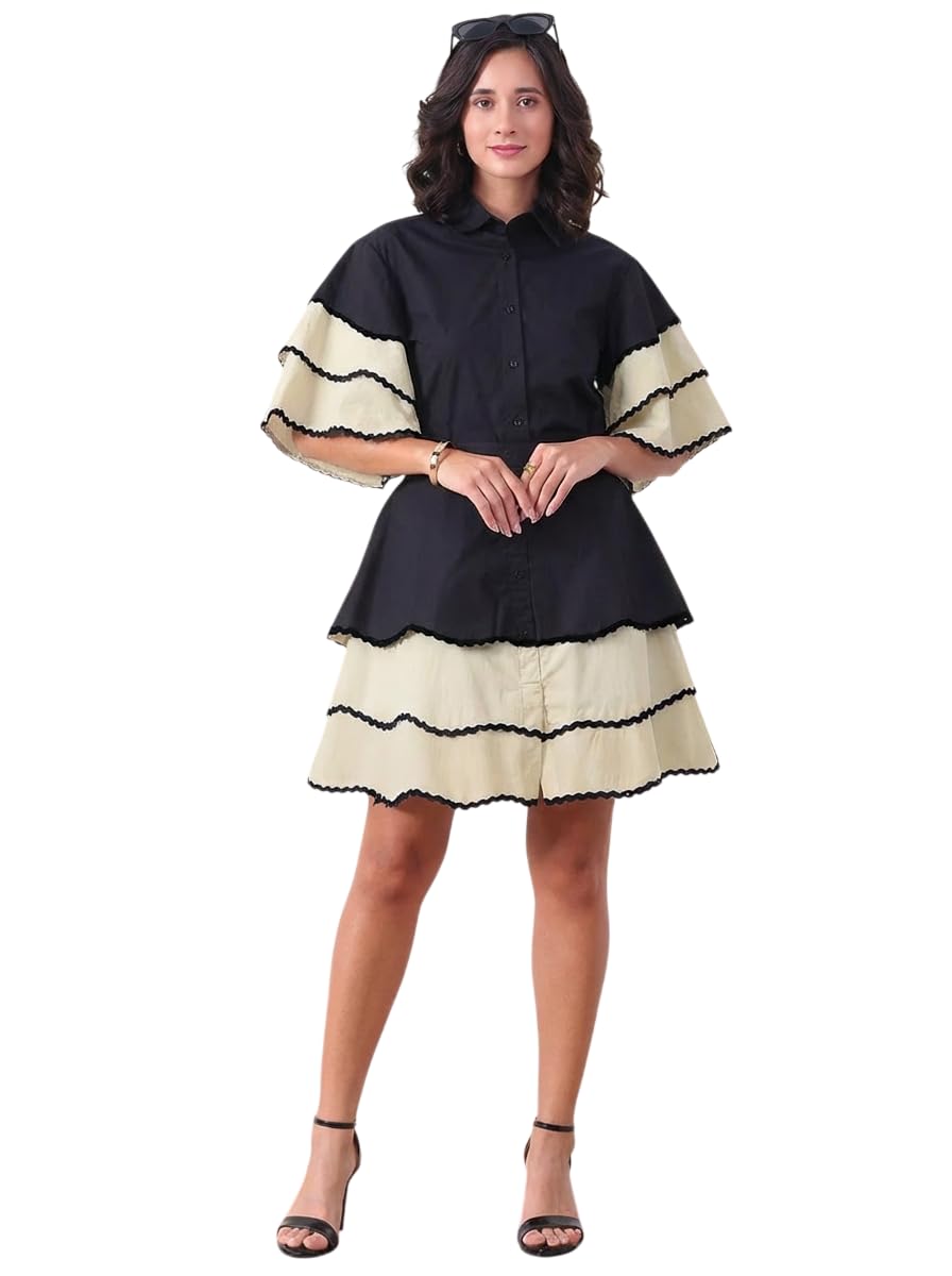 deebaco Colorblock Pure Cotton for Women's Co-Ord Set|Short Sleeves Shirt Collar Neck Mid Length Relax Fit Summer Western Casual Wear Ladies Cord Set (Multicolor)-picture-42
