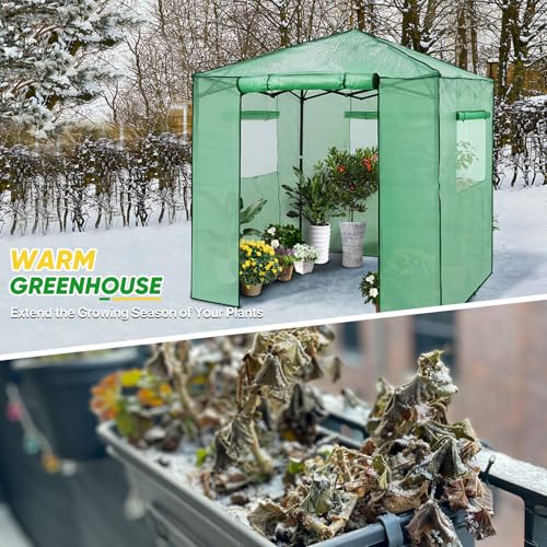 Image of EAGLE PEAK 7x7 Easy Setup Pop Up Greenhouse, 2 Folding Shelves, Clear /Green