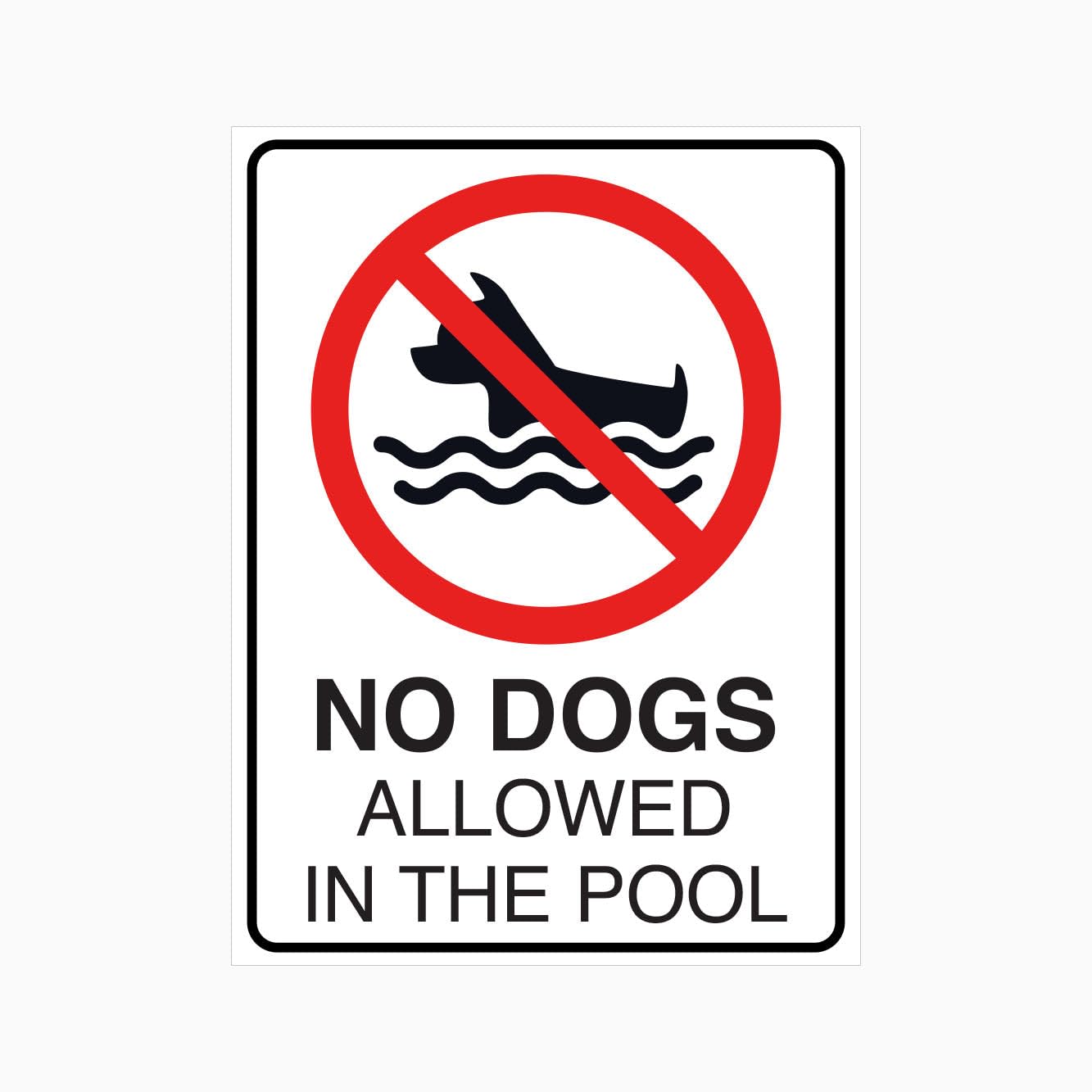 NO DOGS ALLOWED IN THE POOL Sign, 12x8 Metal Tin Sign, public rule plaque for swimming pools and water activity venues.