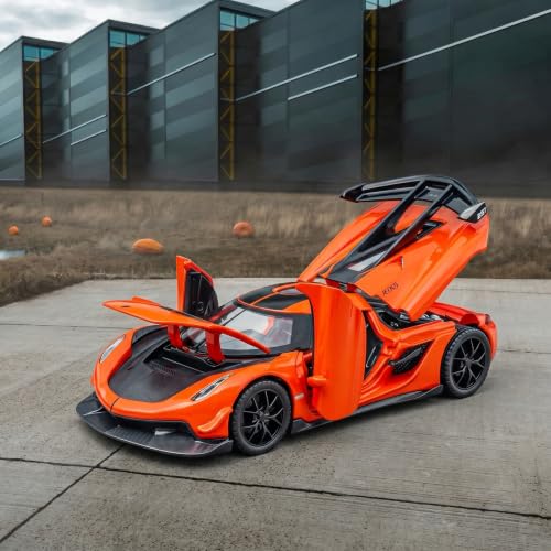 Image of 1:32 Scale Koenigsegg Jesko Model Super Car - Exclusive Alloy Metal Pullback Toy with Openable Doors, Lights, and Music for Kids
