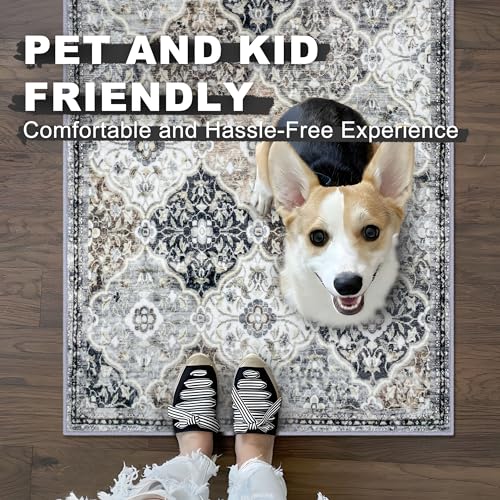 KILOCOCO 2x3 Area Rug, Moroccan Super Soft Entryway Rugs Indoor Vintage Washable Rug Non-Slip Indoor Door Mat, Accent Print Faux Wool Throw Rug for Kitchen Bedroom Entrance, Greenish Gray Beige