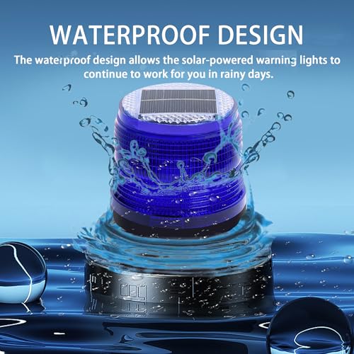Image of Solar Strobe Warning Light: Strong Magnetic Base Waterproof Traffic Light,Solar Safety Flashing LED Lamp for Construction, Traffic, Factory, Safety Sign, Crane Tower, Boat Navigation (Blue)