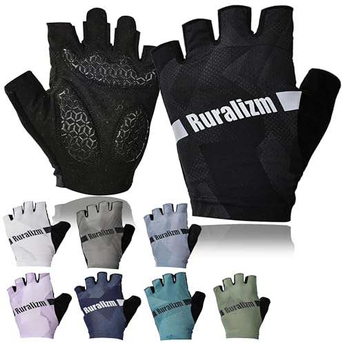 RURALIZM Half Finger Cycling Gloves with Reflective Logo, Anti-Slip Silicone Grip & Memory Foam Padding, Breathable Nylon-Spandex Back, Seamless Cuff for Shock Absorption Cycling Gloves.