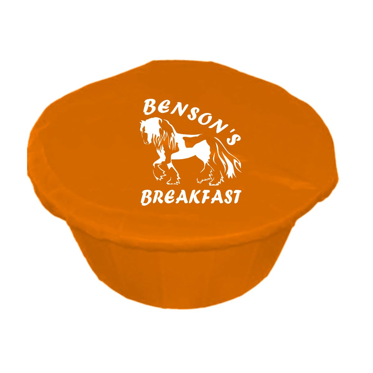 Personalised Horse Design Feed Bucket Cover, Multiple Colours Available, Morning and Teatime Feed Design or Custom Text, Gypsy Cob (White Vinyl, Orange) โ image 1