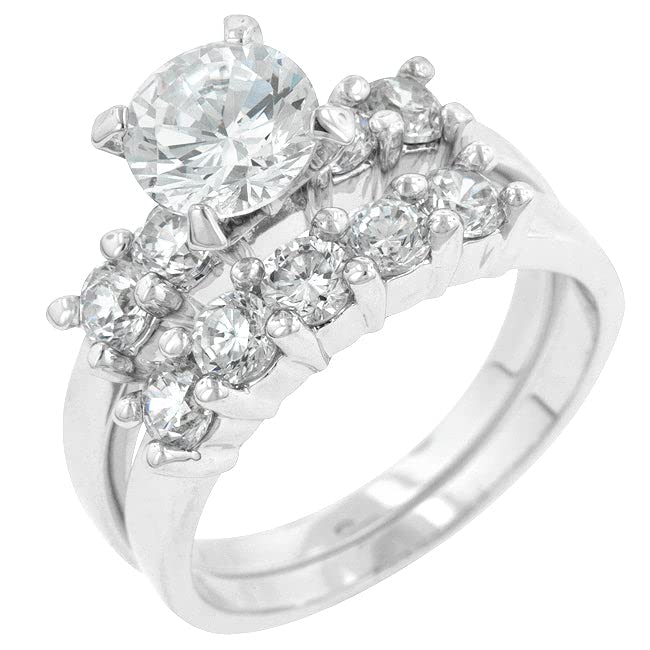 Silvertone Round-Cut Cubic Zirconia Bridal Set