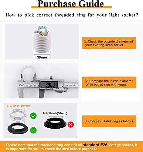 Velouer Lamp Shade Rings+Plastic Lampshade, Lock Socket Replacement For Standard Base Threaded Lamp Holder,Thread Diameter 1-1/2 Inches (2-Pack) #TOP1