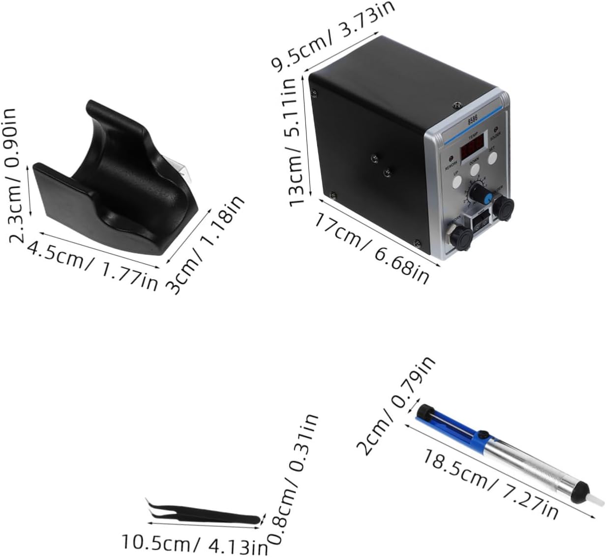 1set Hot Air Rework Soldering Station Digital Display Temperature Control Includes Soldering Bent Tip Tweezers and Solder for Efficient Repairs