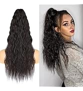 LUNDEREN Long Ponytail Extension Long Curly Wrap Around Ponytail Hair Extensions Long Curly Hair ...
