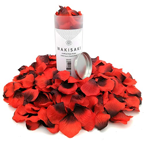 WAKISAKI Pétales de rose artificielles, désodorisées, prêtes à l'emploi, pour une demande en mariage, une fête romantique ou un événement 1000 Count Rouge et foncé Cover