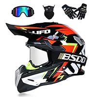Casque Motocross Adulte Unisexe - Set 4 Pièces (casque, Gants, Masque, Serrure) - Certification DOT - Taille S à