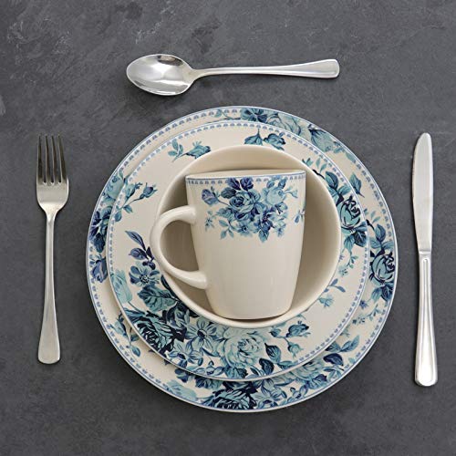 Elama 16 Piece Traditional Rose Dinnerware Set, Blue #TOP4