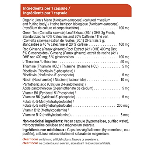 Genuine Health Clear Focus with Lion's Mane Mushroom, Vegan, Gluten Free, Soy Free, Non GMO, 60 Count Capsules - Image 3