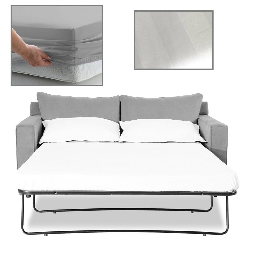 SOFA BED/PULL OUT BED FITTED SHEET 120cm x 180cm (47" x 71") OVER 20 COLOURS - 300 Thread Count Percale - Hand Made to Order (6") (Satin Stripe White)