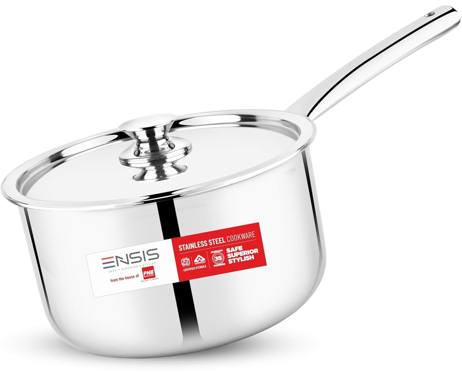 ENSIS triply Sauce pan with Lid | Stainless Steel Cookware | 1.14 Liter Sauce Pan for Tea | 14 cm Induction Saucepan Stainless Steel - 5 Year Warranty | Saucepan with lid (14 cm)