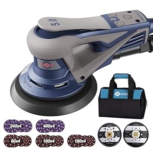 TurboVolt Brushless Random Orbital Sander, 350W 10000 RPM Electric Sander with 125mm&150mm Sanding Pad, 7 Variable Speeds, 20pcs Sandpapers Brushless Sanders for Sanding and Polishing, Carrying Case