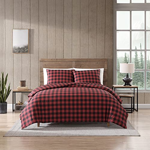 Image of Eddie Bauer - King Comforter Set, Cotton Reversible Bedding, Buffalo Plaid Bedding Set (Red /Black, King)