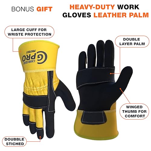 Carib Gear Pro 7560YBSKP Knee Pads For Work- Heavy Duty Pad Design For Construction, Tiling, Gardening, Floor - Extra Gel And Cushion Support Long Kneeling - Anti-Slip Stretchable Thigh Straps Bonus: Safety Glasses & Gloves thumb #2