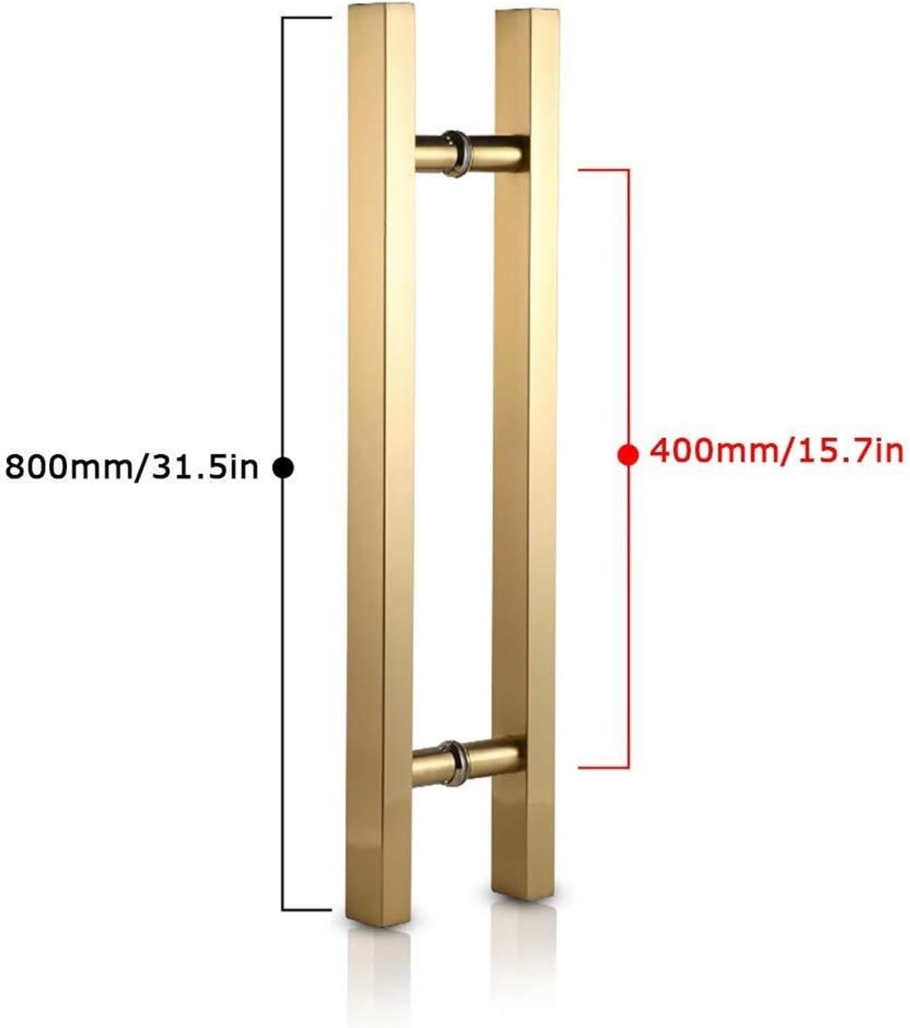 Door Pull Handle,Sturdy Door Hardware Set Heavy Duty Stainless Steel Glass Door Wooden Door Handle/Golden Square Tube Door Push-Pull Handrail (Size : 800x400mm)