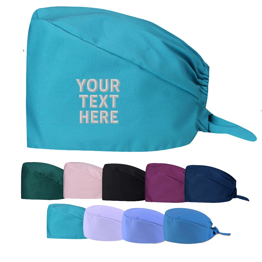 Van Der Linn Unisex Lake Blue Personalised Embroidered Surgical Scrub Cap Cotton Adjustable Scrub Hat (Cotton, )