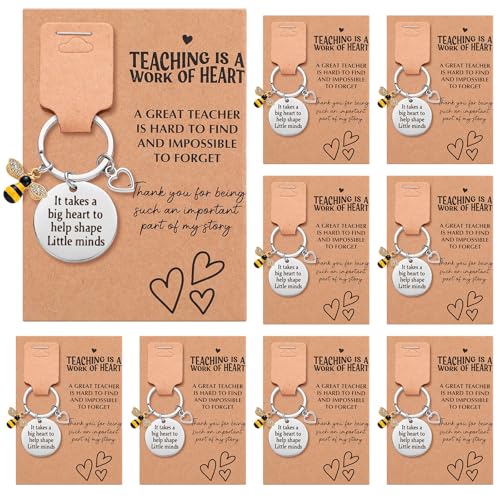 Sureio 8 Sets Teacher Appreciation Keychain Gifts Bee Heart Pendant