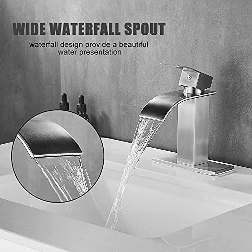 Ryuwanku 2021 Bathroom Faucet Brushed Nickel Modern Waterfall Bathroom Sink Faucet thumb #4