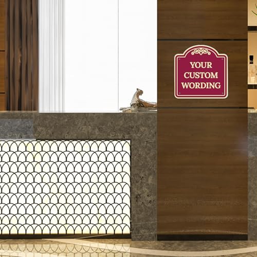 Custom Decorative Sign, Personalized Metal Sign for Business, Driveway, Home, Airbnb, Office Door Plaque,Burgundy Background Sign, 12x12 Inches, ACM, Fade Resistant, Made in USA by Sigo Signs