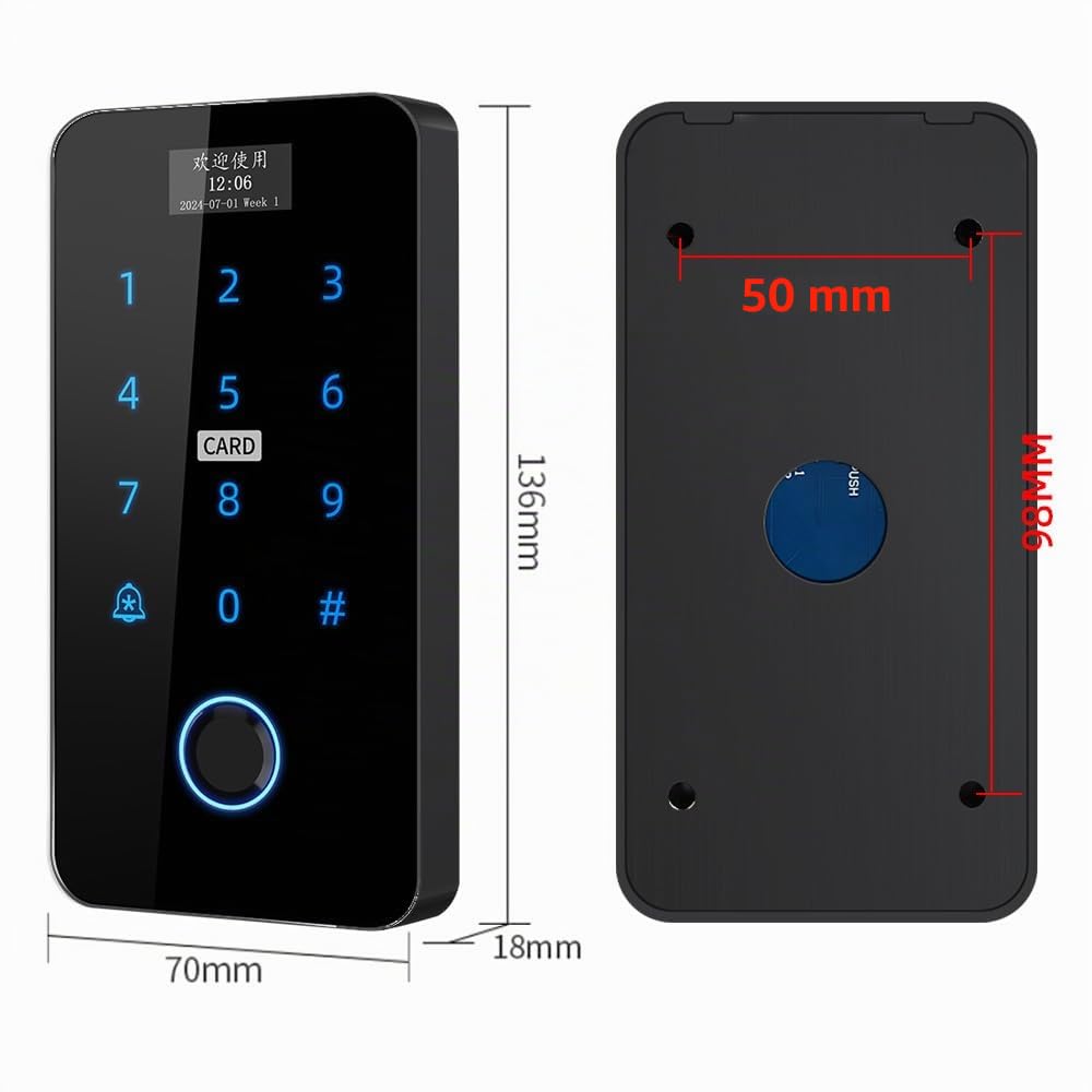 YAVIS Controlador de acceso a huellas dactilares biométricas WiFi TUYA, lector de tarjetas IC NFC WG26/34 con pantalla, teclado retroiluminación táctil impermeable con pantalla, RFID ID/IC 10 llaveros