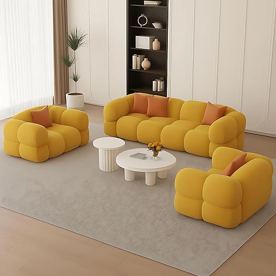 Image of A to Z Furniture Classic Chesterfield Sofa Set Luxury Chesterfield Sofa in for Home Living Room & Office (3+1+1 Yellow)
