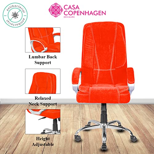 Image of Casa Copenhagen Zurich Collection Designed in Denmark,High-Back Imported Anti - Bacterial Fabric Home & Office Ergonomic Chair with Advanced Mechanism, Luxurious Seating & Arm-Rest - Orange Mania