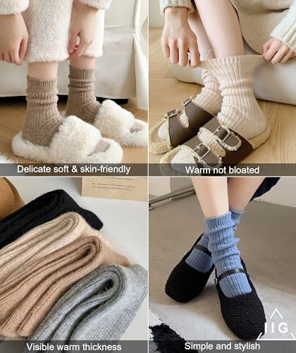 Image of IIG 5 Pairs Women's Vintage Style Thick Wool Warm Winter Crew Socks