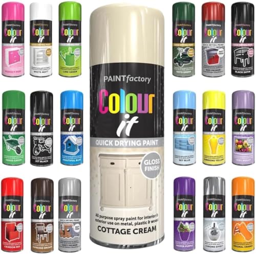 Pack of 6 Spray Paint Cottage Cream Gloss Aerosol 400ml Cans - Quick Dry, All Purpose Spray Paint for Interior and Exterior Ideal for Wood, Metal, Plastic, Indoor & Outdoor Use