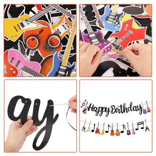 Image of Hooqict Happy Birthday Banner Guitar Birthday Party Decorations Music Party Banner Garland Sign for Rock and Roll Guitar Party Decorations Supplies