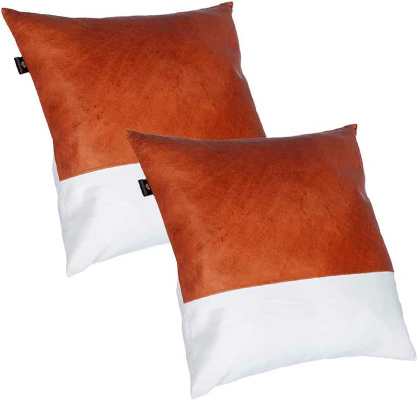 D DOLLY LAMB Lambskin Lattice Pattern Pillow Cover - Sofa Cushion Case - Decorative Throw Covers for Living Room & Bedroom, 22x22 Inches - Tan White Pack of 2