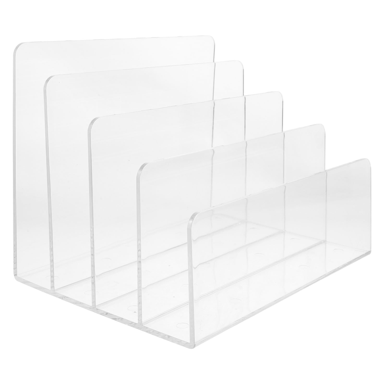 SOLUSTRE Organizador de Escritorio Archivador Vertical de Acrílico Transparente 4 Secciones Robusto y Espacioso para Revistas y Cuadernos en Oficina Moderna