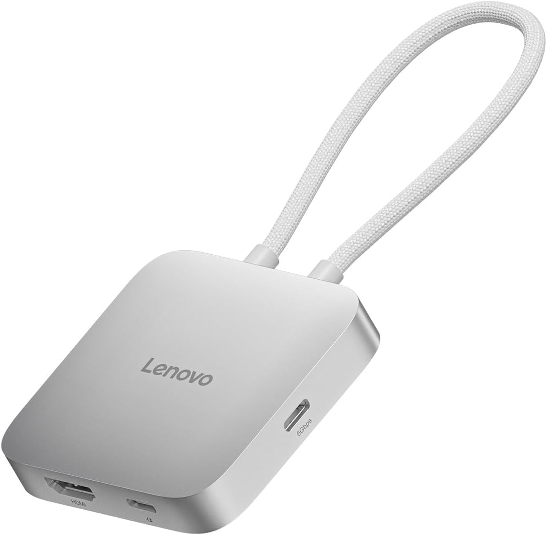Lenovo USB-C 5-in-1 Travel Hub, 90W Power Delivery, 4K 60Hz HDMI, Dual USB-C and USB-A Ports, Plug and Play, Compact, Silver Grey