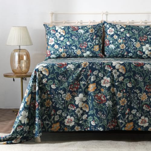 Image of Bedsheet Set | GOTS Certified 100% Organic Cotton Percale | 200 TC | Breathable & Skin-Friendly (King, Adriana Blue)