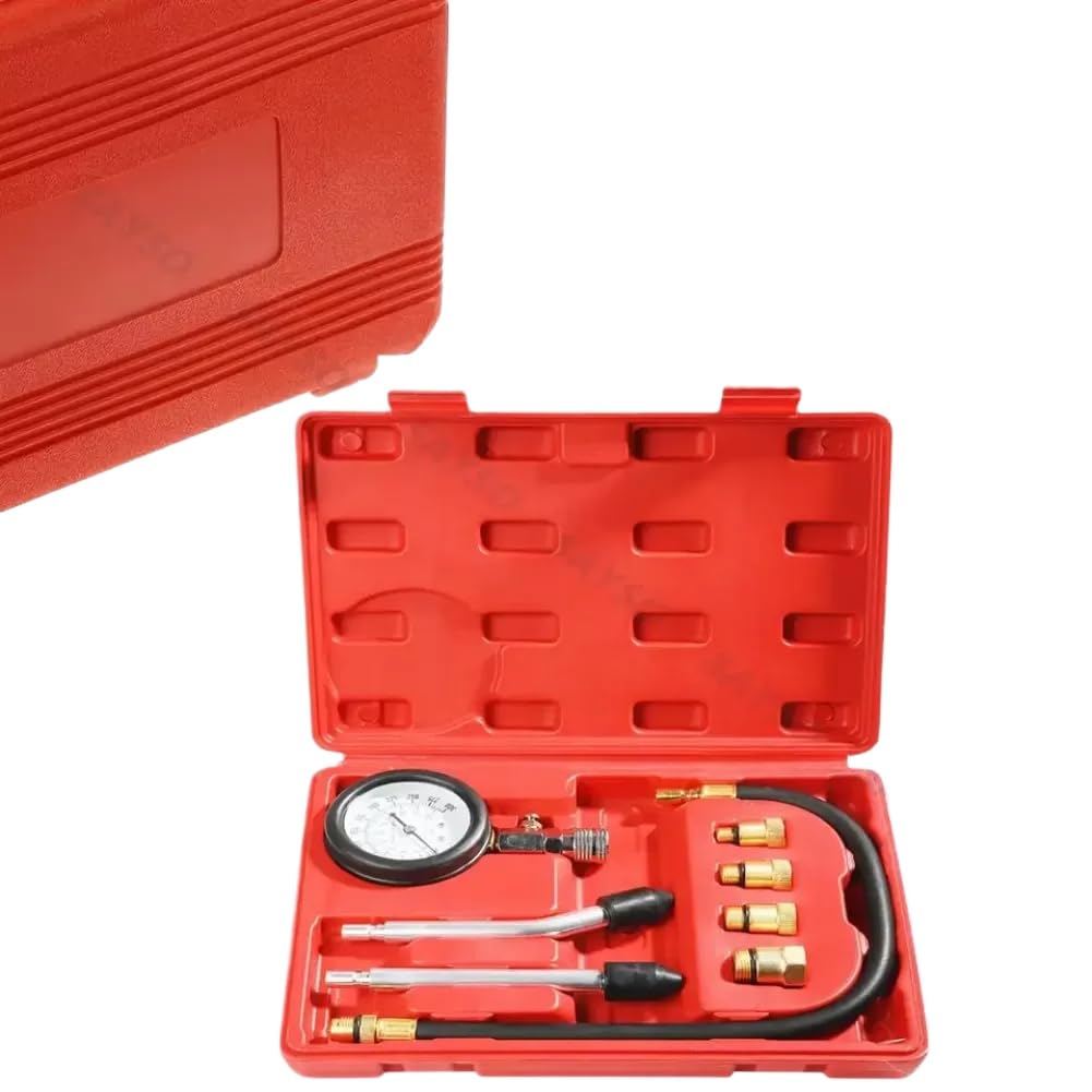 Petrol Engine Cylinder Compression Tester Kit 0-300PSI 0-21 Bar Gauge Compatible with Automotive and Motorcycles(red)