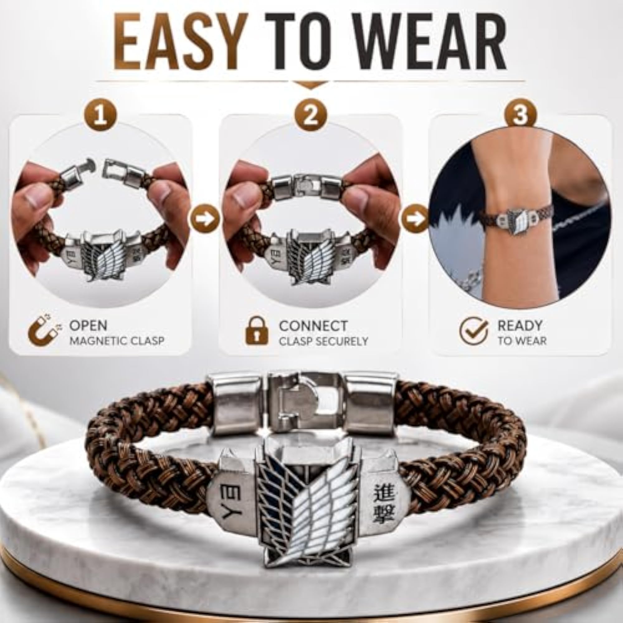 Anime-Inspired Faux Leather & Alloy Wristband Bracelet