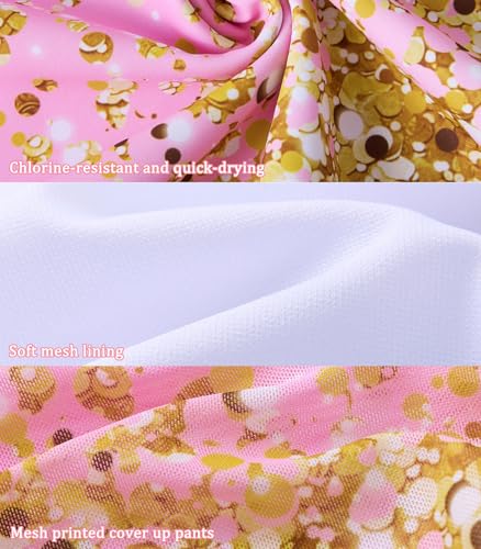 Cutemile 6-12Y Girls One Piece Swimsuit with Cover Up Pants Kids 2 Piece Bathing Suit4