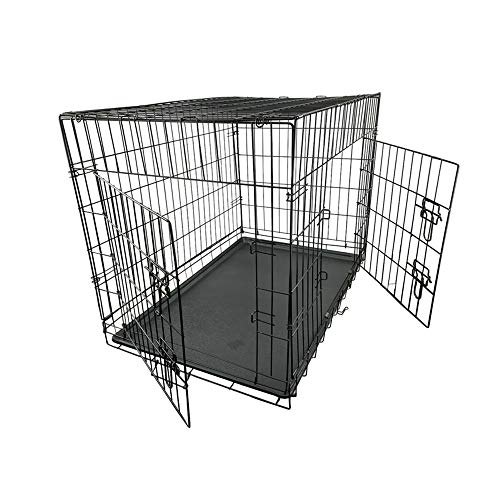 42 Inch Black EllieBo Dog Puppy Cage Folding 2 Door Crate with Non