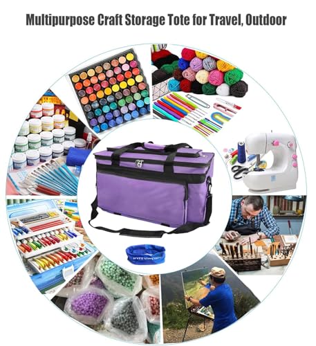 Image of Art Supplies Organizer Bag Craft Tool Storage Tote Carrying Case Artist Travel Carrier Waterproof Paint Box Foldable For Drawing Sketch Painting Large Capacity, purple, 18.5x11.8x10.6inch(47x30x27cm)