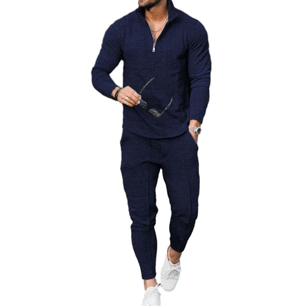 Basic Shirt Uomo Casual Mezza Zip Tinta Unita Tuta da Jogging Uomo Slim Fit Sport 2 Pezzi Set Manica Lunga Shirt Uomo Confortevole all-Match T-Shirt Uomo